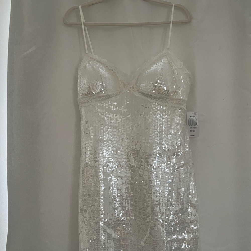 Elegant White Sequin Slip Dress